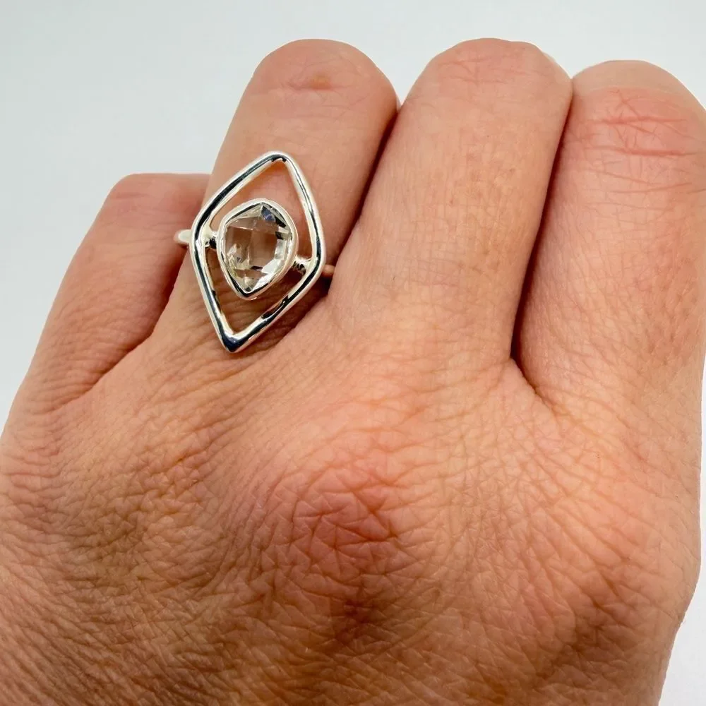 NWT 7x9mm HERKIMER diamond quartz ring in sterling‎ silver!